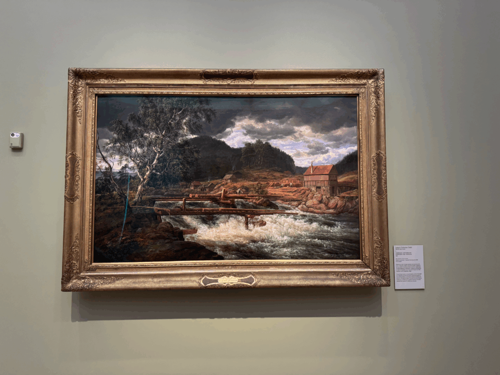 ノルウェー国立美術館に展示されている滝と製材所を描いた19世紀の風景画